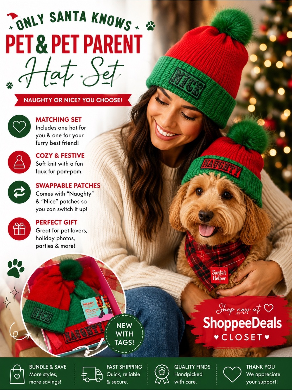 Only Santa Knows Pet & Pet Parent Holiday Hat Set – NWT